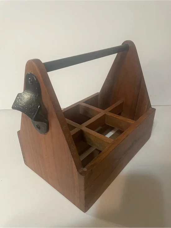 Tommy Bahama Wood Beer Bottle Caddy Crate 6 Pack Carrier Bottle Opener
