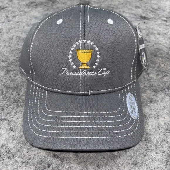 NWT Ahead Tech Presidents Cup Gray Hat PGA Golf Embroidered Logo‎ Cap Adjustable