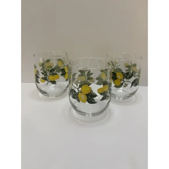 Libbey Royal Norfolk Greenbrier 16oz LEMONS Stemless Wine Glass summer‎ Set of 3