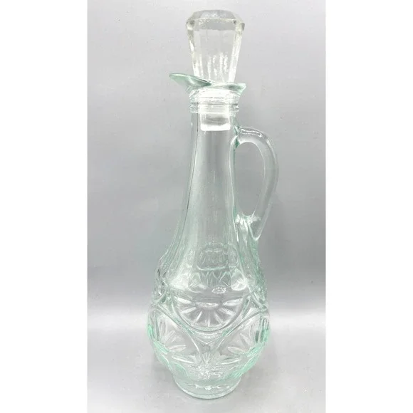 Vtg Mogen David Embossed Glass Cruet Decanter Stopper Sunburst Pattern Green‎