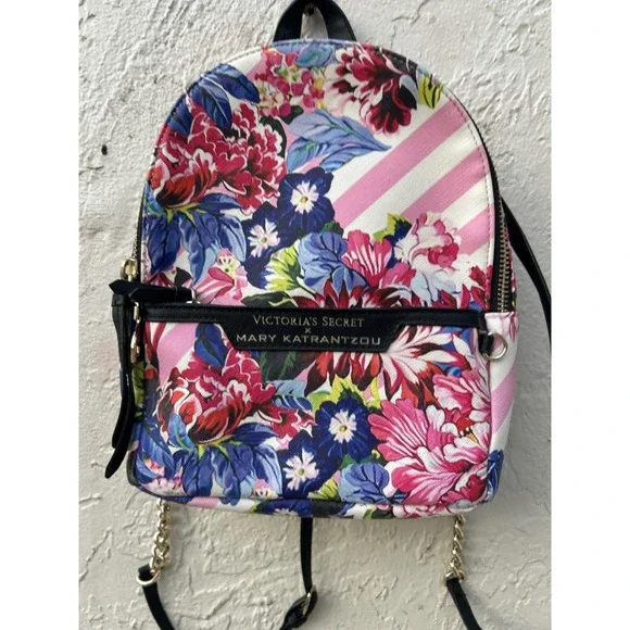 Victorias Secret x Mary Katrantzou Floral Stripe Mini Backpack Pink Multi Gold