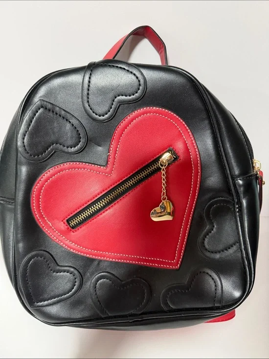 Black & Red Heart Accent Backpack - Women Bags