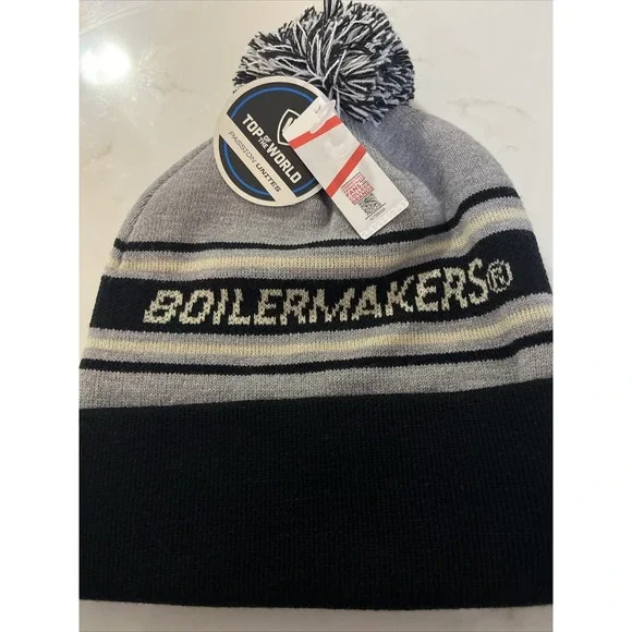 Top of the World Men's Purdue University Boilermakers Knit Cuffed Beanie Pom NWT