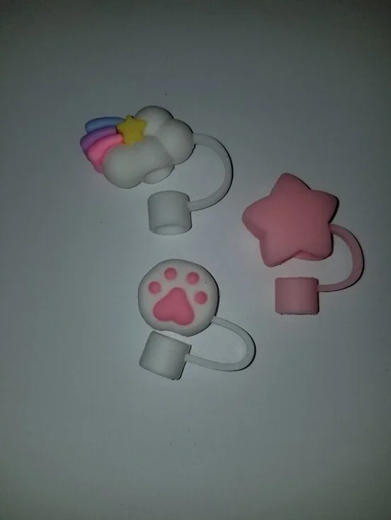Cute Silicone Straw Cap Protectors Pink White Paw Pink Star Cloud Rainbow Topper
