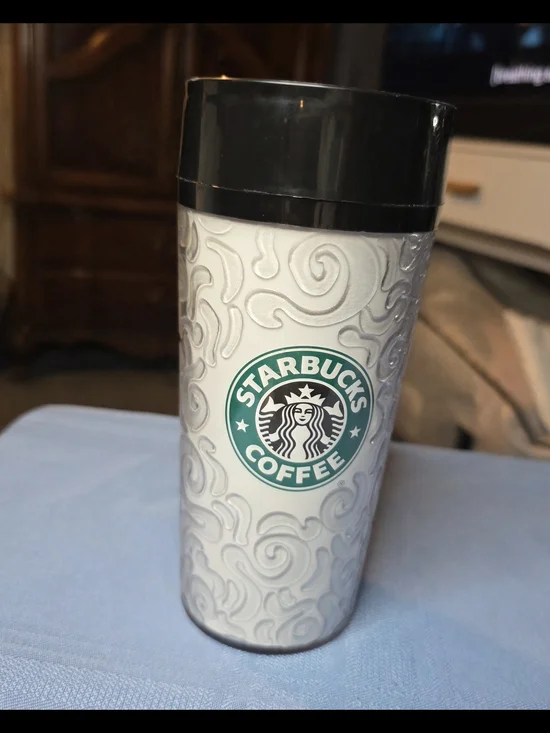 Starbucks Embossed Swirl Travel Tumbler White Black Reusable Coffee Cup with Lid