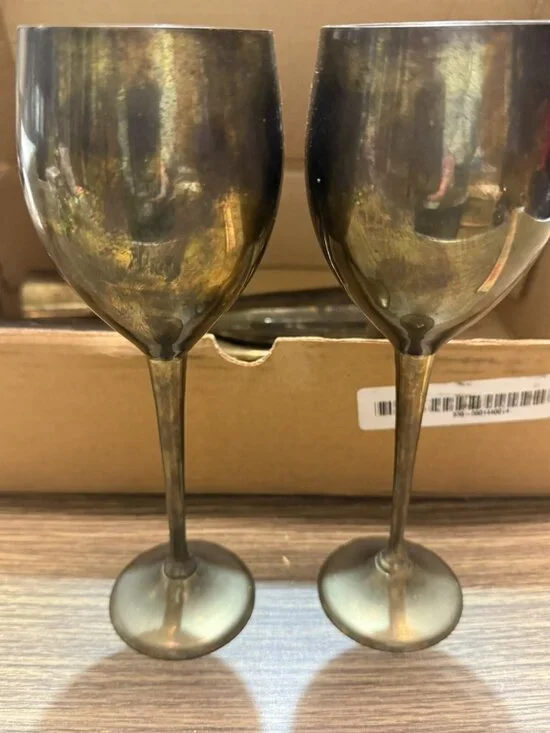 Set of 2 Goblets Wine Vintage Wedding Dinner Christmas India 8 3/4”
