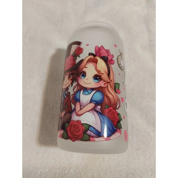 Alice in Wonderland Tumbler Cup with Lid,‎ Straw and Cleaner Cute Anime
