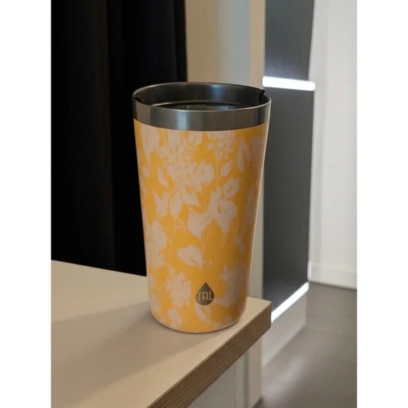 TAL Hydration Insulated Stainless Steel Tumbler Yellow White Floral Leaf 20oz