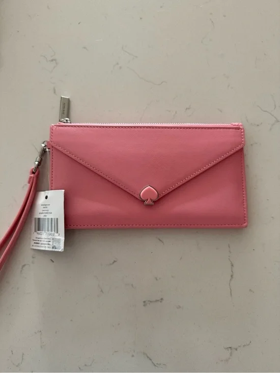 kate spade Pink Envelope Wristlet Clutch with Spade Charm