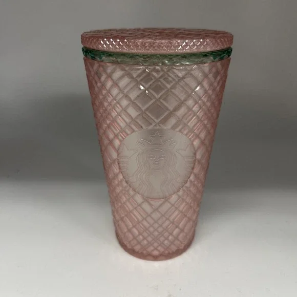 Starbucks 2023 16oz Iridescent Bubblegum Grid Pink Green Tumbler No Straw