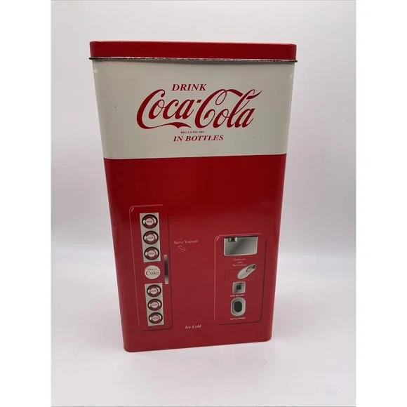Coca Cola 1999 Coke Vending Machine Tin with 3 pc. 8 oz. Glass Set inside tin