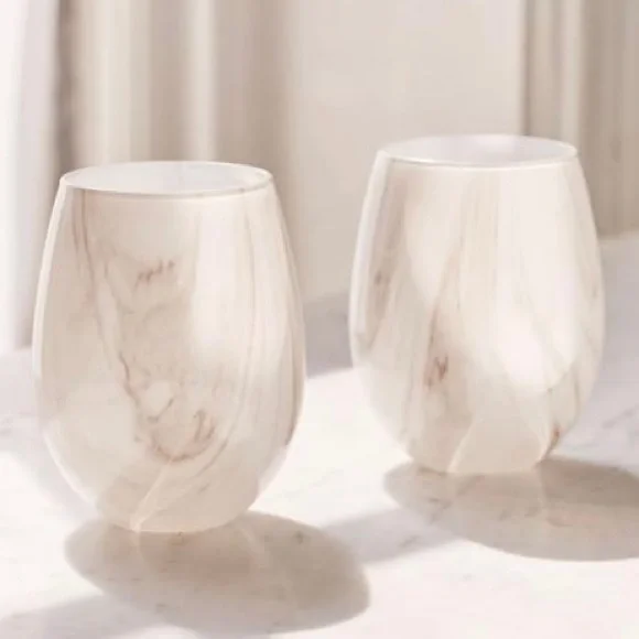 URBAN OUTFITTERS UO 18 oz Marble Stemless Wine Glass in Gray - Set Of 2