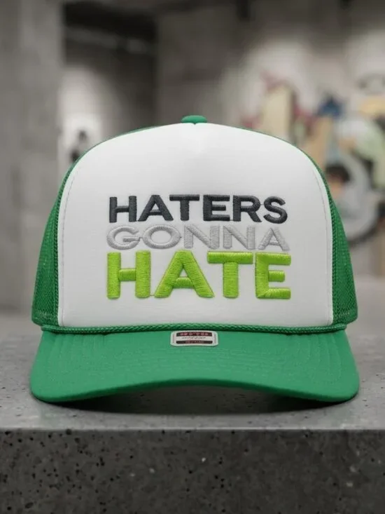 Retro Haters Gonna Hate Foam Trucker Hat Green White Rope Snapback Cap New USA