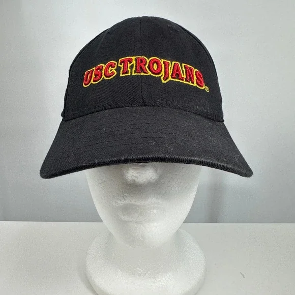 VTG 90s USC Trojans Embroidered Baseball Cap‎ L/XL Black California Headwear