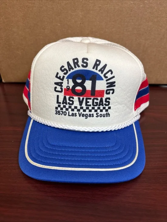 1981 Caesars Racing Team Trucker Hat Cap Snapback F1 Vegas Grand Prix 3 Stripes