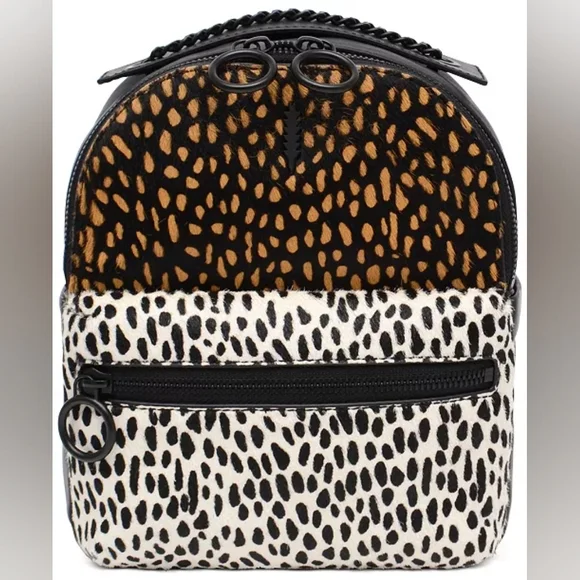 Thacker Marly Animal Print Calf Hair Zippered Backpack Spotted Combo $228 MSRP
