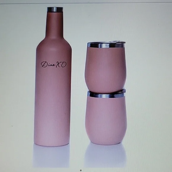 DINE XO Spirit Insulated Wine Bundle 2 12oz tumbler cups/lids 750ml bottle New…