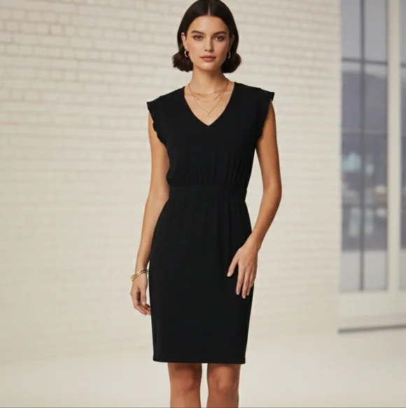 Kate Spade little black ruffle sleeve mini dress S Preppy Chic