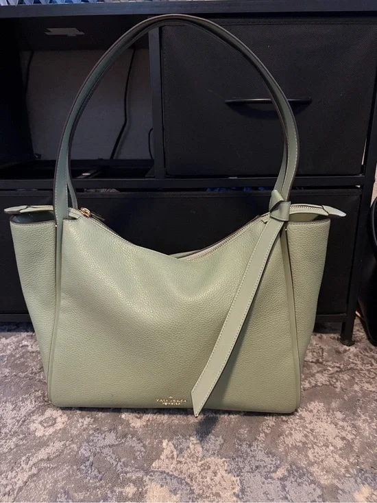 kate spade sage green leather shoulder bag with knot strap detail