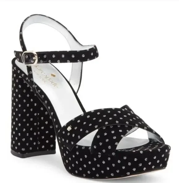 Kate Spade Delia Black Velvet Sandal Platform Heel, SIZE 8