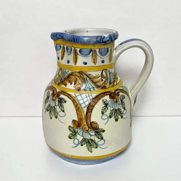 Vintage Handpainted Pottery Pitcher Jug Olaria De Almancil Algarve Portugal