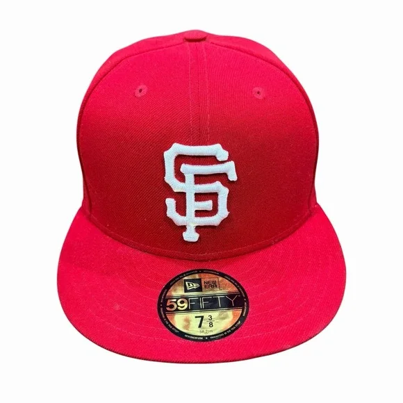New Era‎ 59FIFTY San Francisco Giants Red Fitted Hat White SF Logo MLB Cap 7 3/8