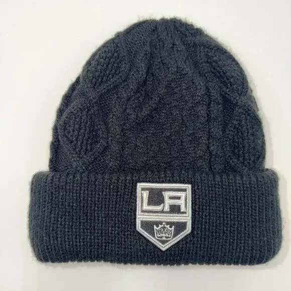 New Era Los‎ Angeles Kings NHL Hockey Black Cuffed Cable Knit Beanie Hat Winter
