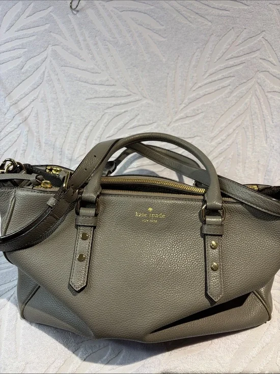 kate spade Light Gray Pebbled Leather Tote with Gold Hardware