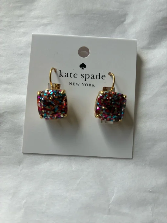 kate spade gold-tone multicolor glitter square drop earrings