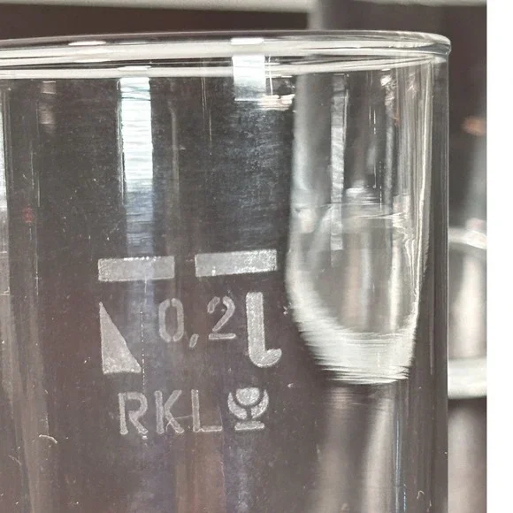 Set of 2 RKL Clear Glass Highball Tumblers 0.2L Etched Fill Line Markings VTG