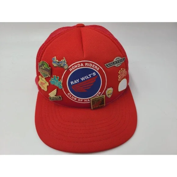 Vtg Honda Riders Ray Wilts Club of Hanover Mesh Snapback Hat Cap w/ Lapel Pins‎