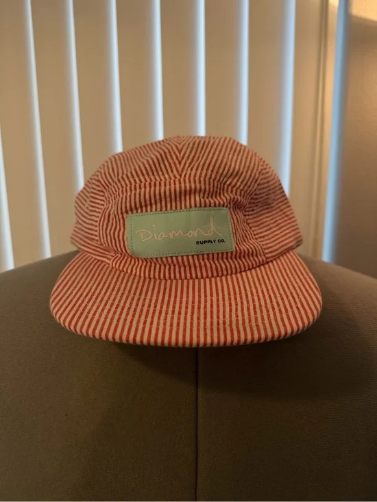 Diamond Supply Co. Red and White Striped Camp Cap with Mint Patch