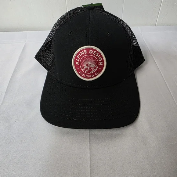 Alpine Design AD M Patch Trucker Black and Red Mesh Hat Embroidered Logo