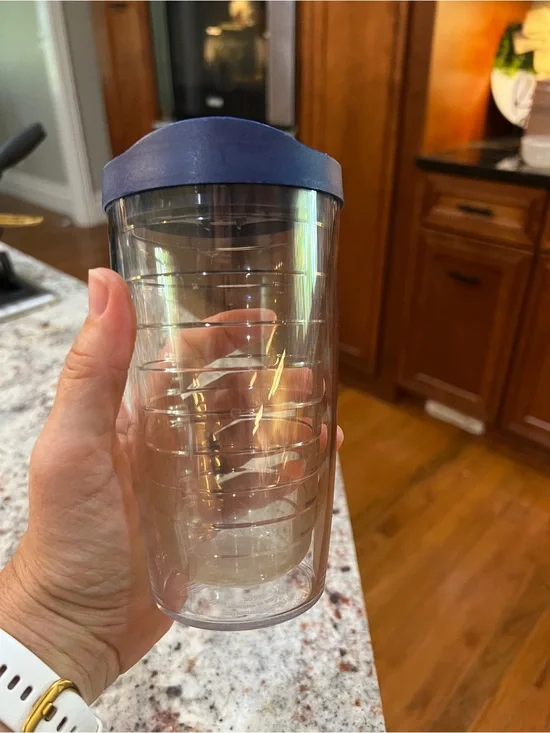Clear Double-Walled Travel Tumbler with Navy Lid
