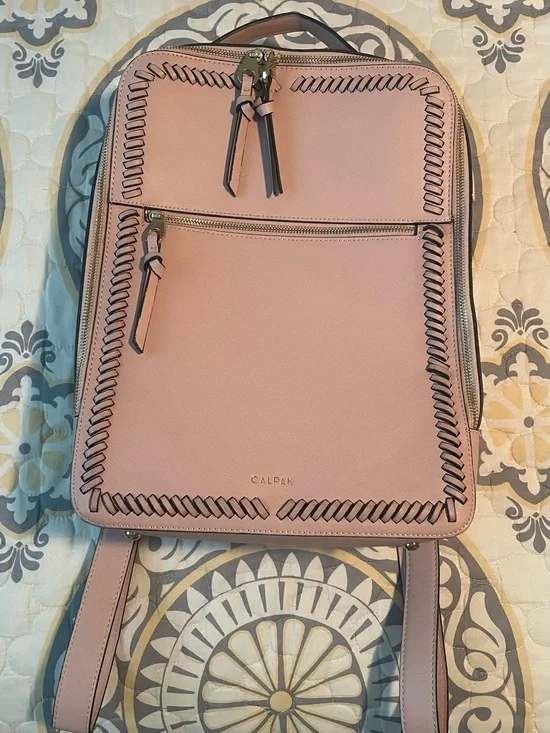 Calpak Blush Pink Laptop Backpack with Whipstitch Trim