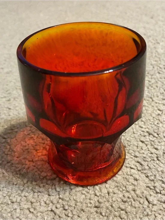 Vintage Amber Red Drinking Glass Heavy Goblet 4 Inches Tall