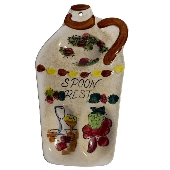 Spoon Rest Kitchen Vintage Japan OS Cream Jug Shape Fruit Wine Grapes Ceramic