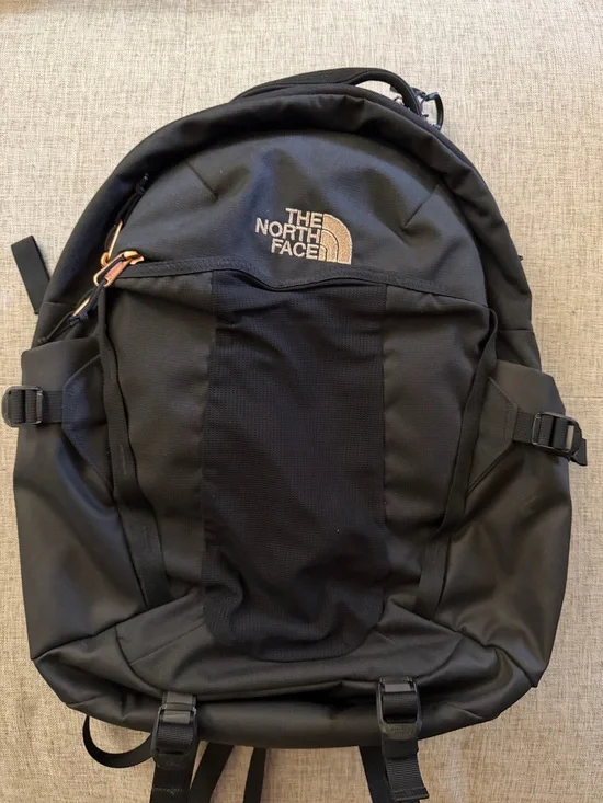 The North Face Black Backpack with Tan Logo Accent