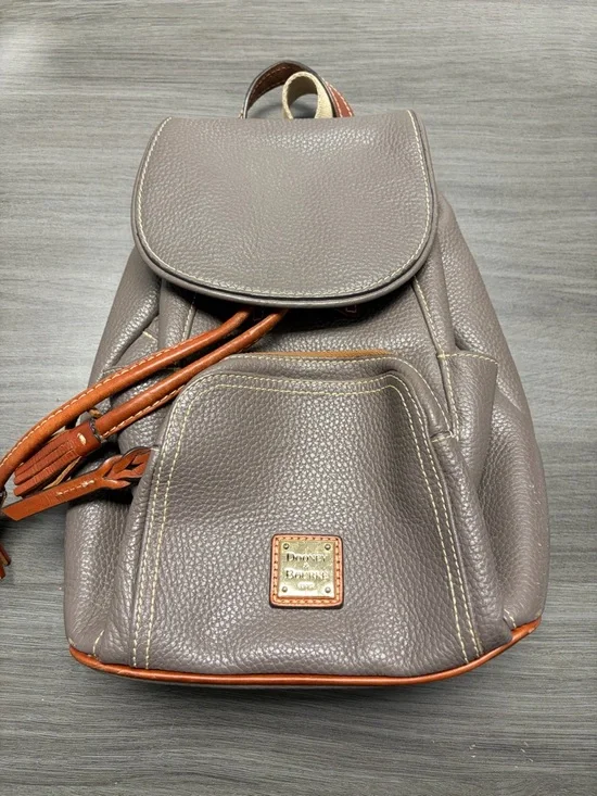 Dooney & Bourke Gray Leather Backpack with Brown Trim