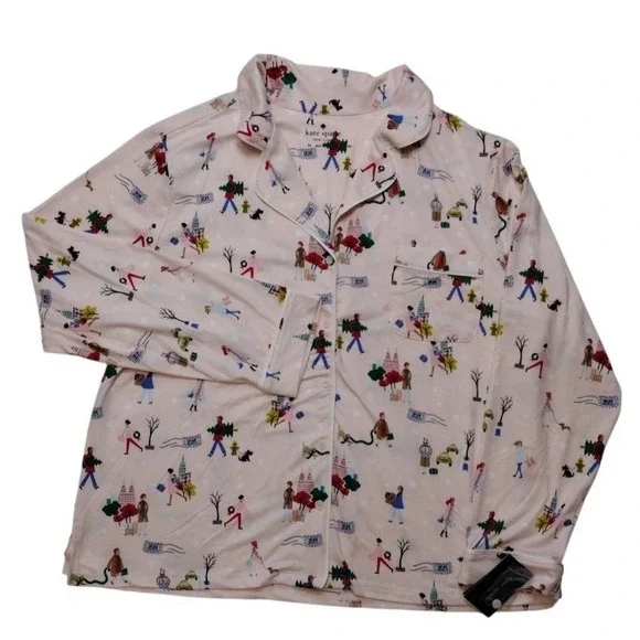 Kate Spade Christmas Novelty Pajamas‎ Women XL Blush Multicolor 2 PCs Set