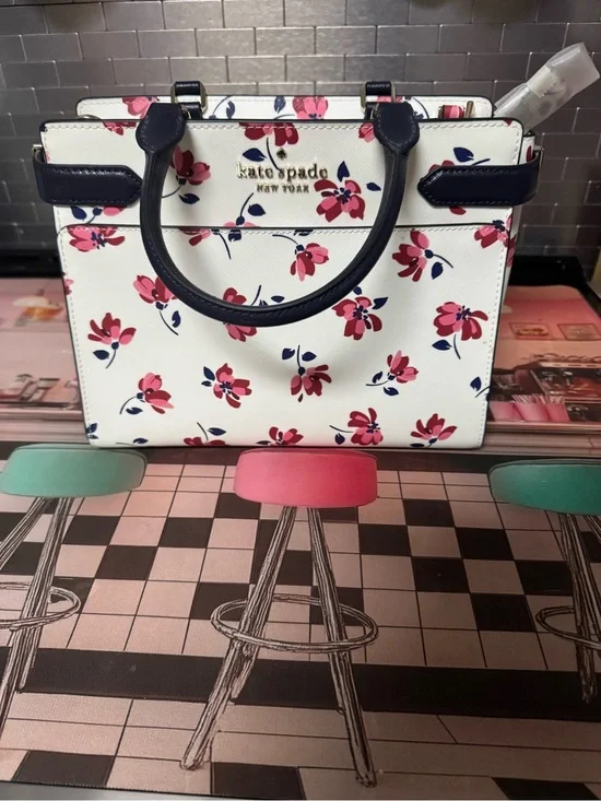 NWT Kate Spade Staci Tea Garden Medium Satchel Floral Crossbody Bag