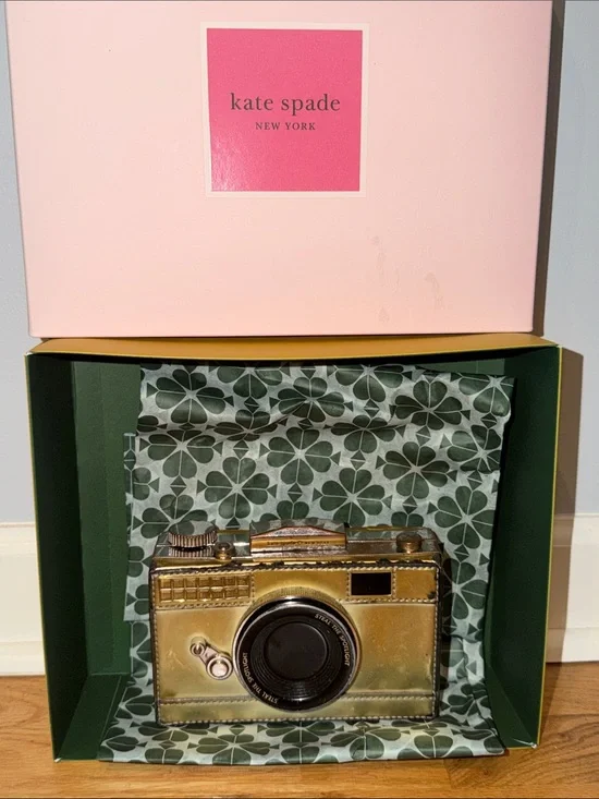 kate spade metallic gold camera-shaped crossbody bag