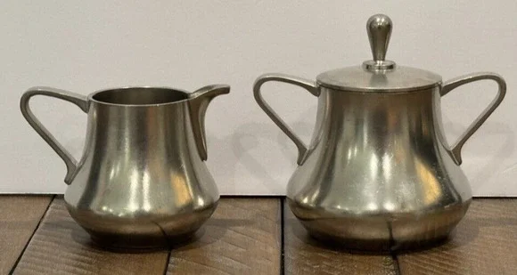 Sevst Cast Pewter Creamer & Sugar Set w/Lid Holland - 3 Piece Set