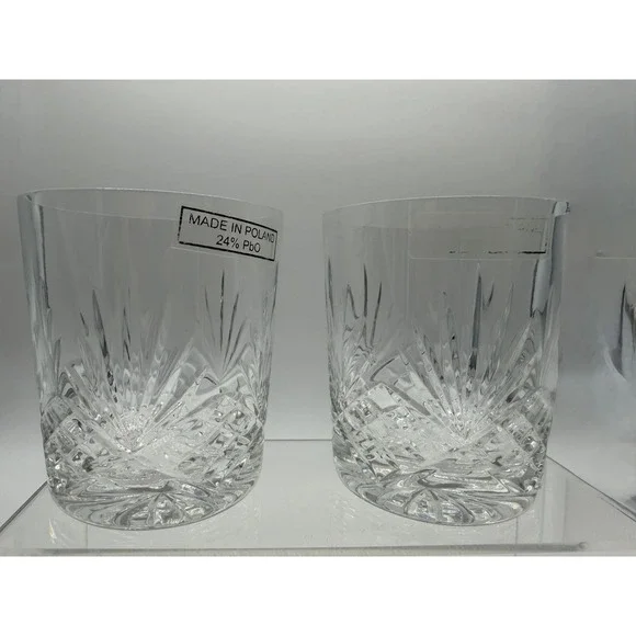 Made In Poland Set Of 2 24% Lead Crystal Double Old Fashioned Whiskey Glasses