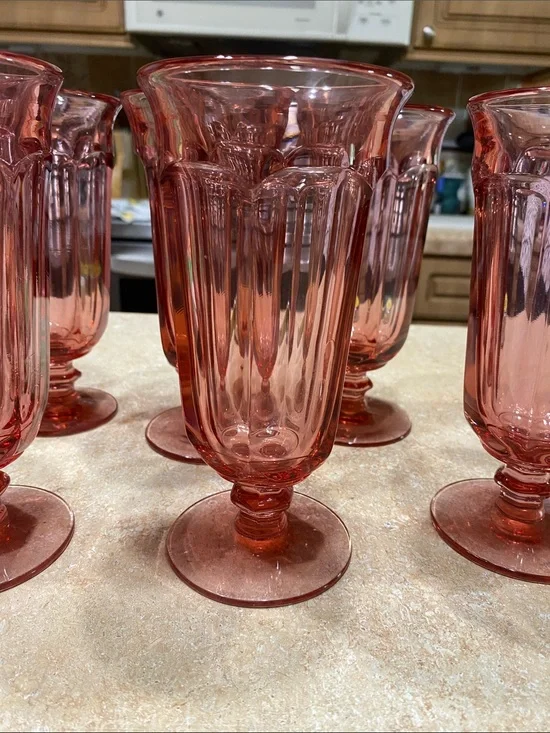 2 Imperial Glass OLD WILLIAMSBURG Pink 7.25” Ice Tea Glasses Vintage pressed