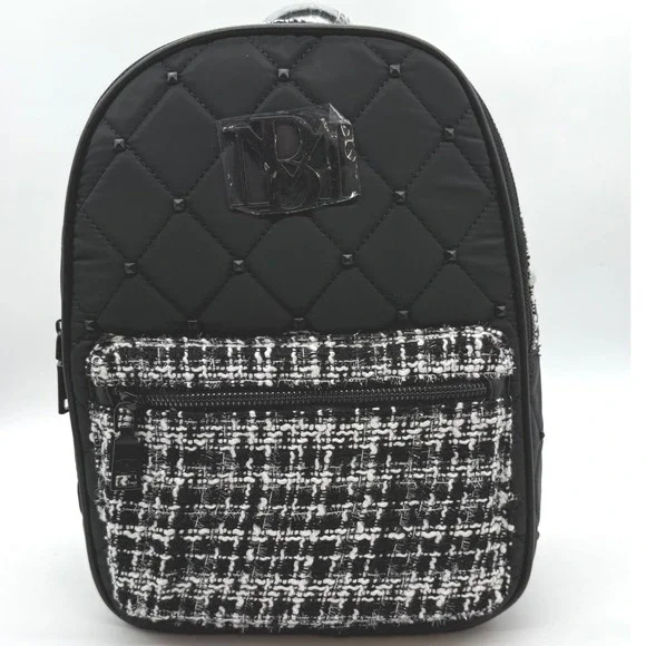 Badgley‎ Mischka Diamond Quilted Nylon & Tweed Small Backpack Black