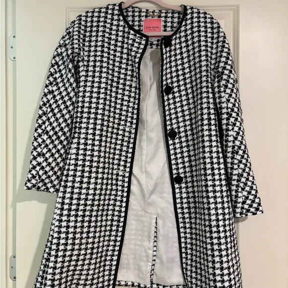 Kate Spade  Black and White Houndstooth Long Coat and dress set