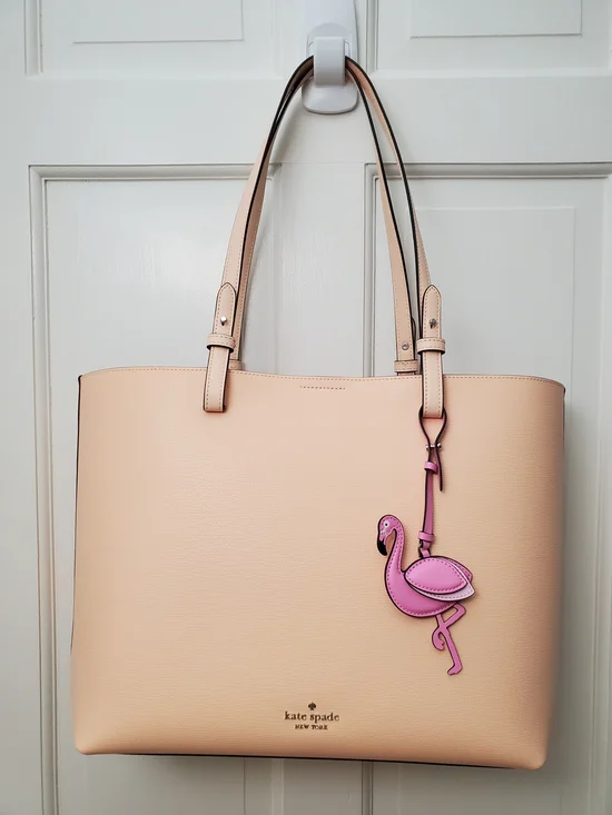 kate spade Tessa Leather Tote Bag w/Flamingo Charm. Crisp Peach. NWT. Msrp: $429