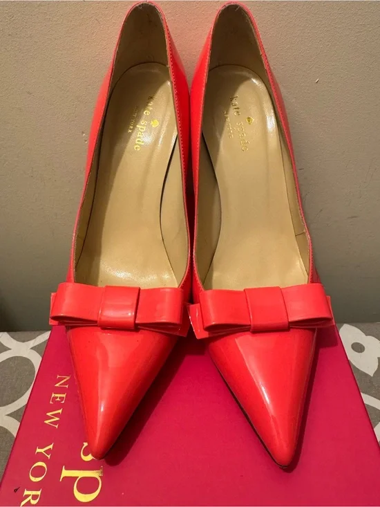 Kate Spade Geranium Pink Lilia Patent Leather Bow Pumps Size 8 - Excellent!