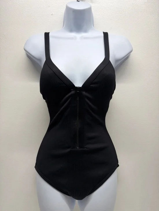 Kate Spade Marco Island Zip One Piece Ribbed Swimsuit Zip Up Textured Black XS